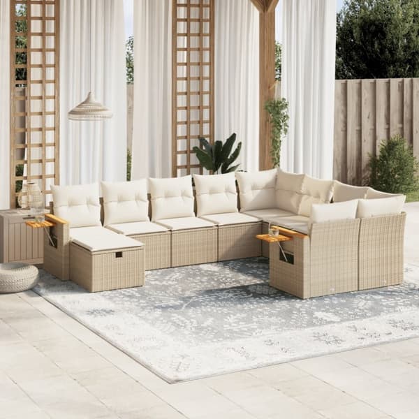 vidaXL sofasæt til haven 10 dele med hynder polyrattan beige