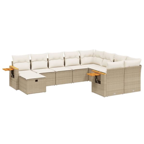 vidaXL sofasæt til haven 10 dele med hynder polyrattan beige