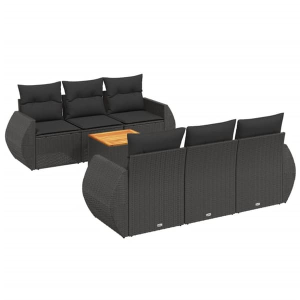 vidaXL sofasæt til haven 7 dele med hynder polyrattan sort