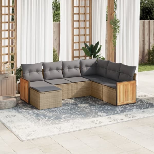 vidaXL sofasæt til haven 7 dele med hynder polyrattan beige