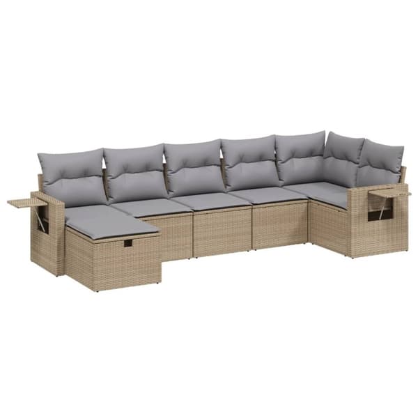vidaXL havesofasæt 7 dele med hynder polyrattan beige