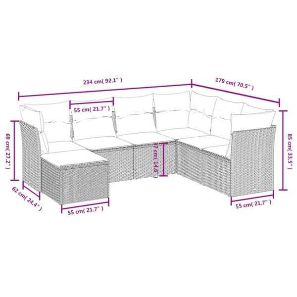 vidaXL sofasæt til haven 7 dele med hynder polyrattan beige