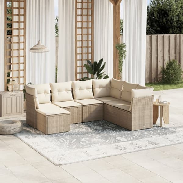 vidaXL sofasæt til haven 7 dele med hynder polyrattan beige