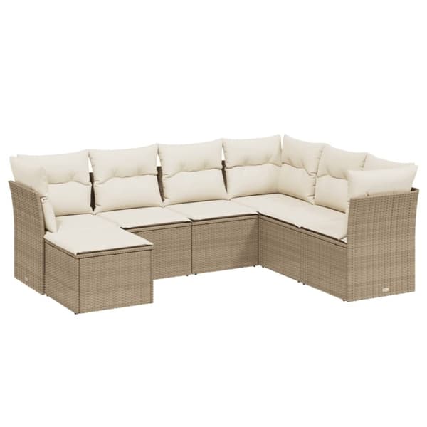 vidaXL sofasæt til haven 7 dele med hynder polyrattan beige