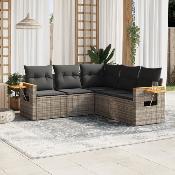 vidaXL sofasæt 5 dele med hynder polyrattan grå