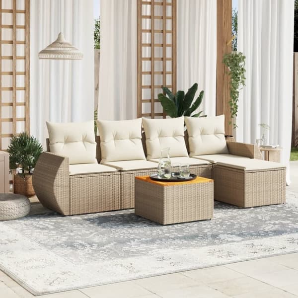 vidaXL sofasæt til haven 6 dele med hynder polyrattan beige