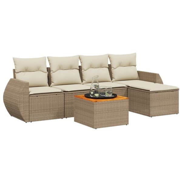 vidaXL sofasæt til haven 6 dele med hynder polyrattan beige