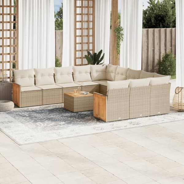 vidaXL sofasæt til haven 12 dele med hynder polyrattan beige