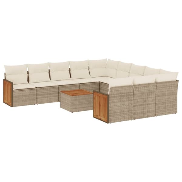 vidaXL sofasæt til haven 12 dele med hynder polyrattan beige