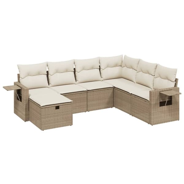 vidaXL sofasæt til haven 7 dele med hynder polyrattan beige
