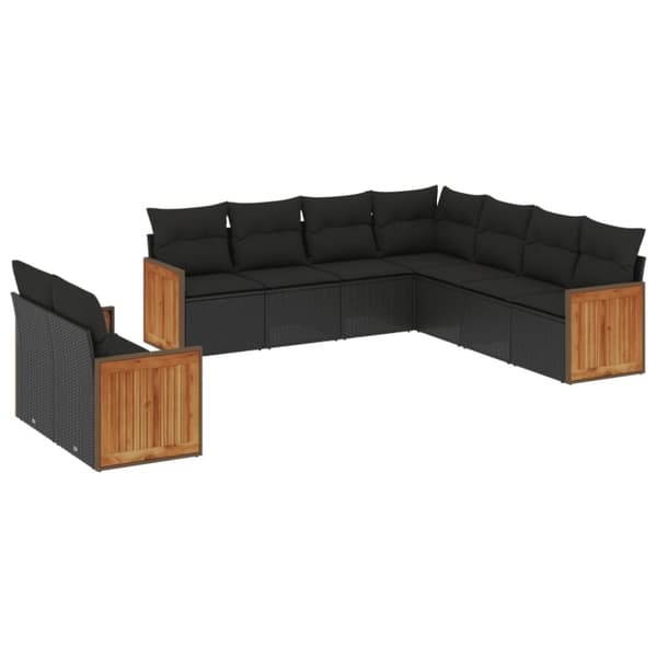 vidaXL sofasæt til haven 9 dele med hynder polyrattan sort