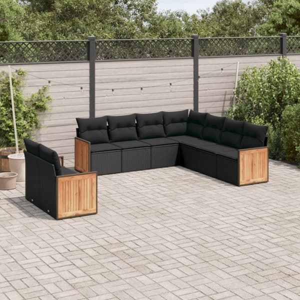 vidaXL sofasæt til haven 9 dele med hynder polyrattan sort