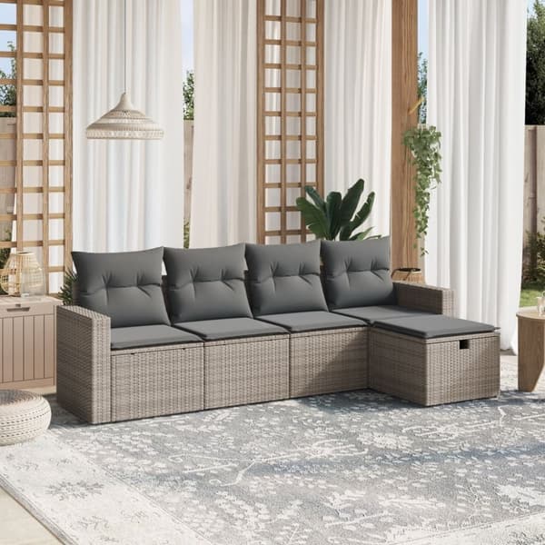 vidaXL sofasæt 5 dele med hynder polyrattan grå