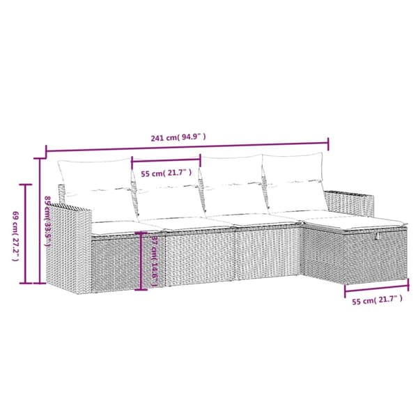vidaXL sofasæt 5 dele med hynder polyrattan grå