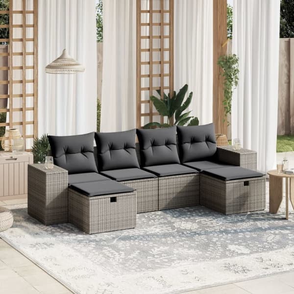 vidaXL sofasæt til haven 6 dele med hynder polyrattan grå