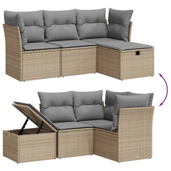 vidaXL sofasæt til haven 4 dele med hynder polyrattan beige