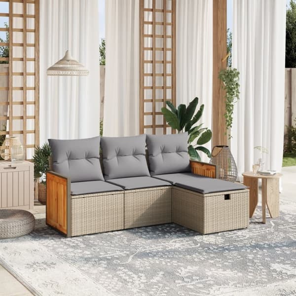 vidaXL sofasæt til haven 4 dele med hynder polyrattan beige