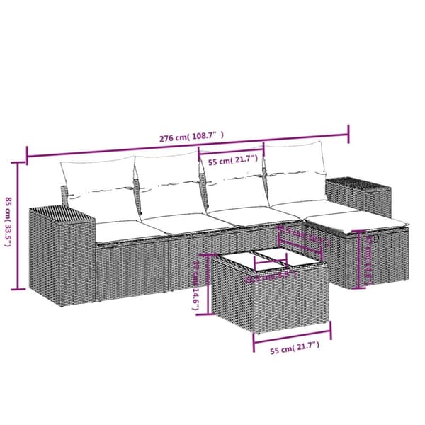 vidaXL havesofasæt 6 dele med hynder polyrattan beige