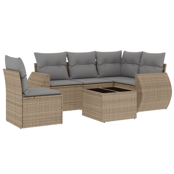 vidaXL sofasæt til haven 6 dele med hynder polyrattan beige
