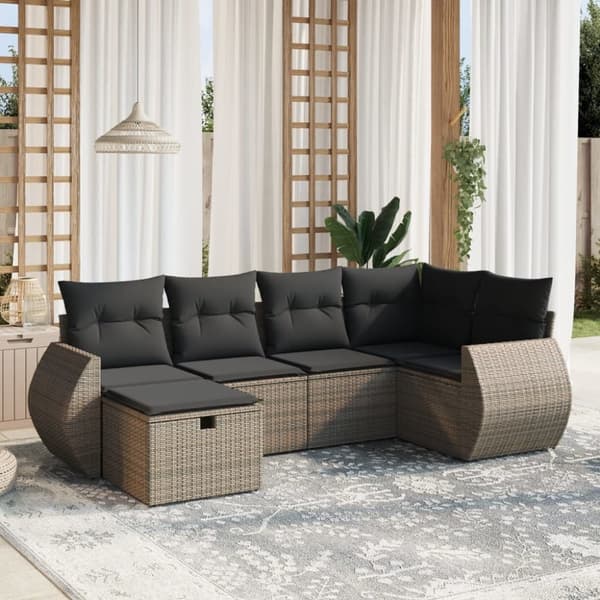 vidaXL sofasæt til haven 6 dele med hynder polyrattan grå