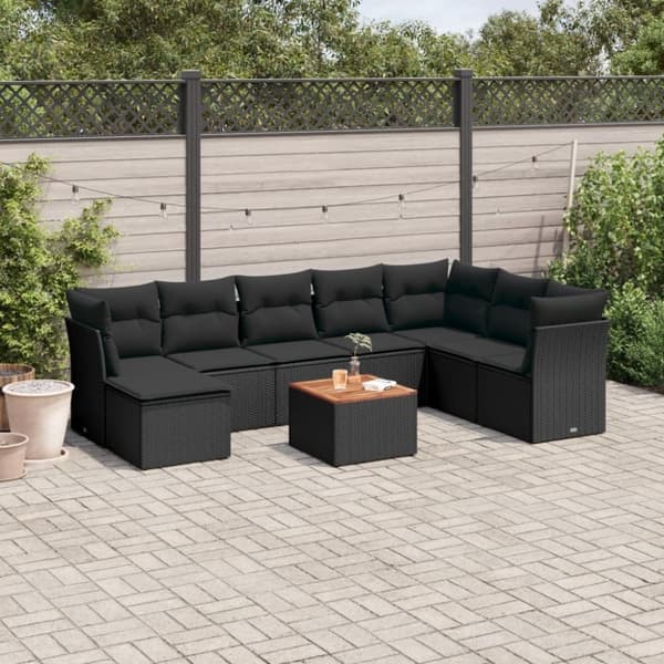 vidaXL sofasæt til haven 9 dele med hynder polyrattan sort
