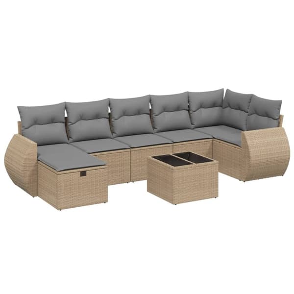 vidaXL havesofasæt 8 dele med hynder polyrattan beige
