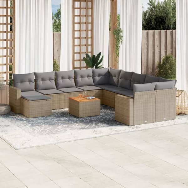 vidaXL havesofasæt 12 dele med hynder polyrattan beige