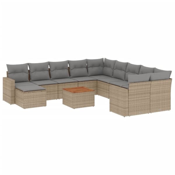 vidaXL havesofasæt 12 dele med hynder polyrattan beige