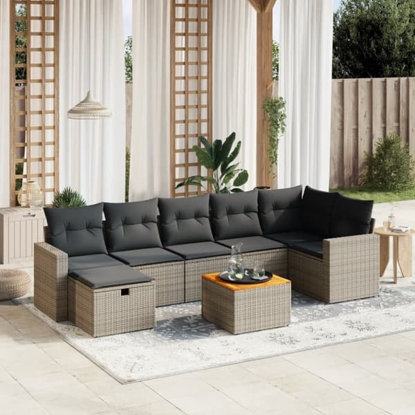 vidaXL sofasæt til haven 8 dele med hynder polyrattan grå