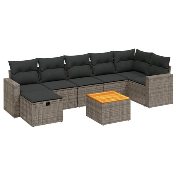 vidaXL sofasæt til haven 8 dele med hynder polyrattan grå
