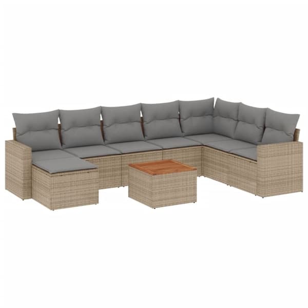 vidaXL havesofasæt 10 dele med hynder polyrattan beige