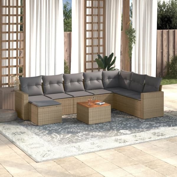 vidaXL havesofasæt 10 dele med hynder polyrattan beige