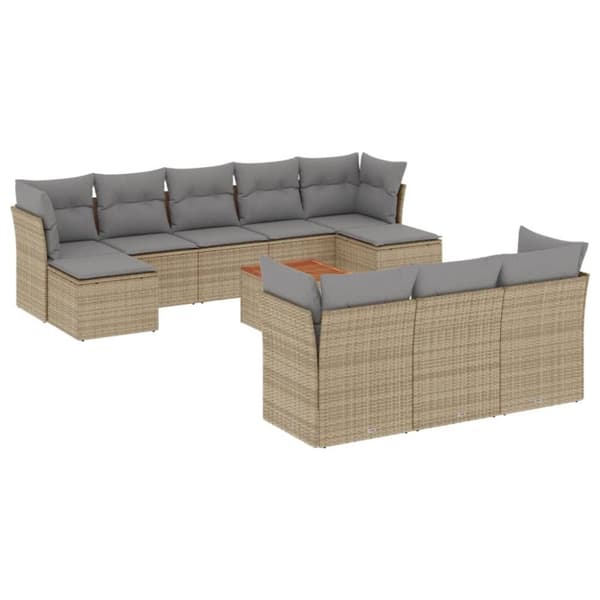 vidaXL havesofasæt 11 dele med hynder polyrattan beige