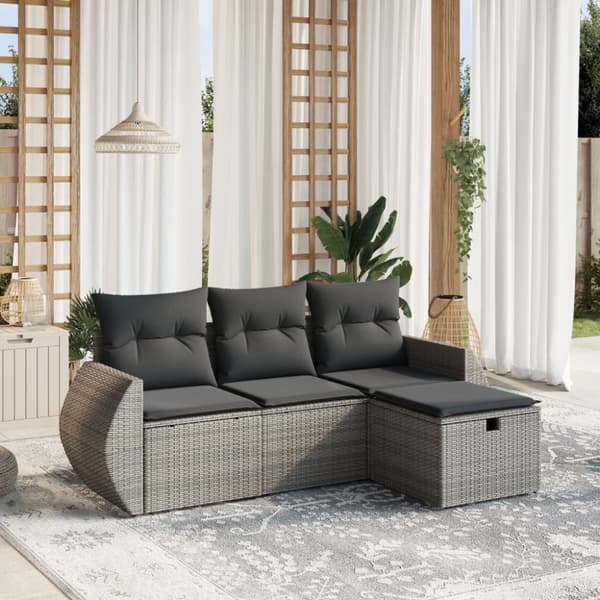 vidaXL sofasæt til haven 4 dele med hynder polyrattan grå