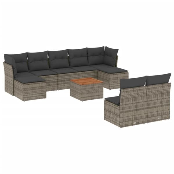 vidaXL sofasæt til haven 10 dele med hynder polyrattan grå