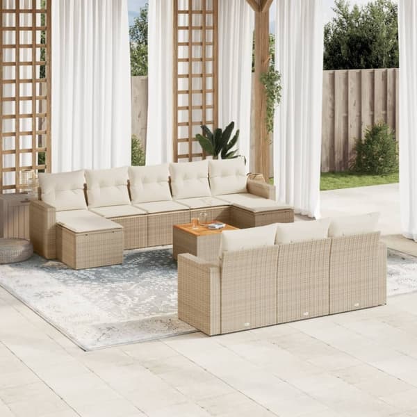 vidaXL sofasæt til haven 11 dele med hynder polyrattan beige
