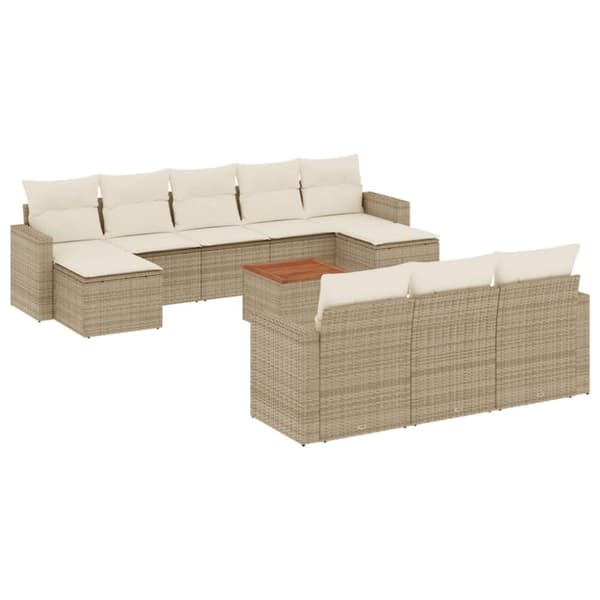 vidaXL sofasæt til haven 11 dele med hynder polyrattan beige