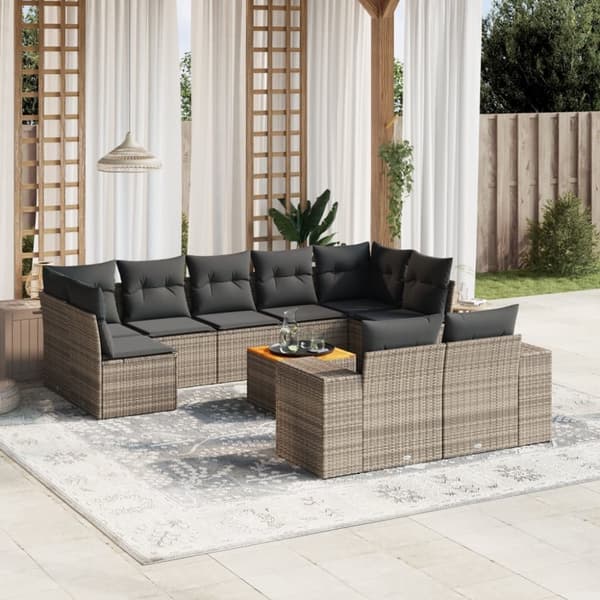 vidaXL sofasæt til haven 10 dele med hynder polyrattan grå