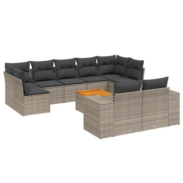 vidaXL sofasæt til haven 10 dele med hynder polyrattan grå
