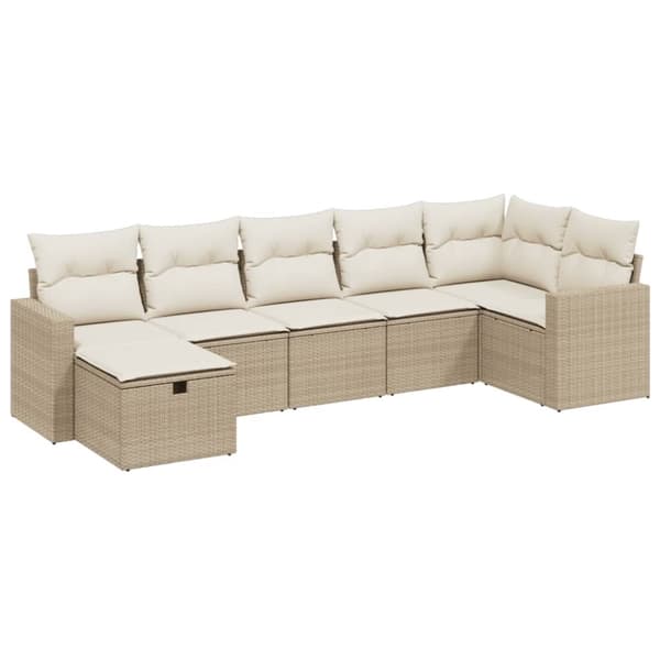 vidaXL sofasæt til haven 7 dele med hynder polyrattan beige