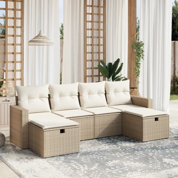 vidaXL sofasæt til haven 6 dele med hynder polyrattan beige