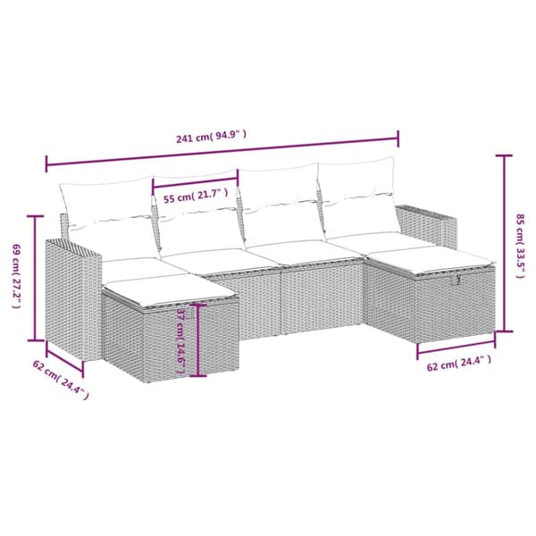 vidaXL sofasæt til haven 6 dele med hynder polyrattan beige