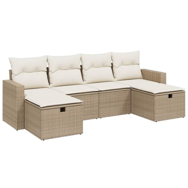 vidaXL sofasæt til haven 6 dele med hynder polyrattan beige