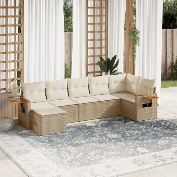 vidaXL sofasæt til haven 7 dele med hynder polyrattan beige