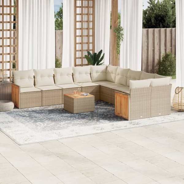 vidaXL sofasæt til haven 11 dele med hynder polyrattan beige