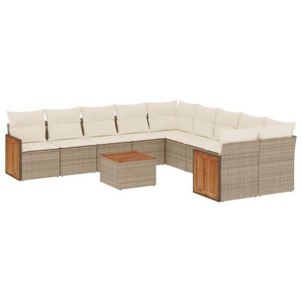 vidaXL sofasæt til haven 11 dele med hynder polyrattan beige