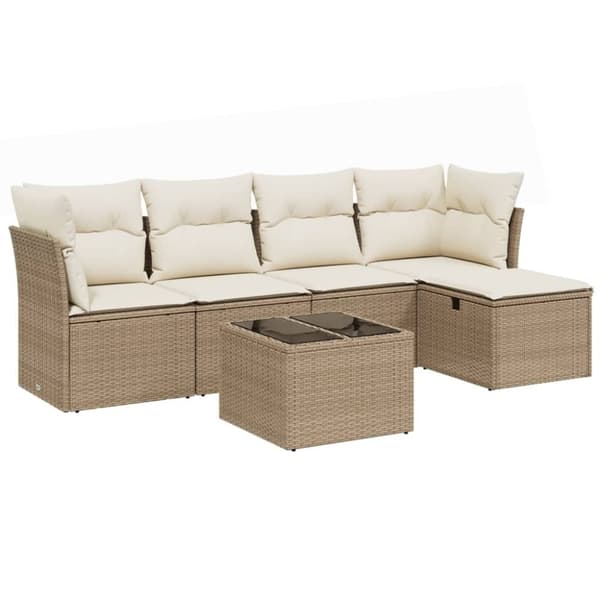 vidaXL sofasæt til haven 6 dele med hynder polyrattan beige