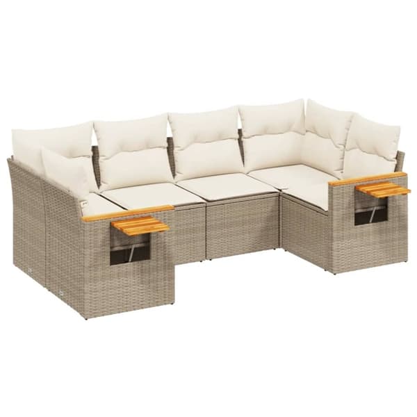 vidaXL sofasæt til haven 6 dele med hynder polyrattan beige