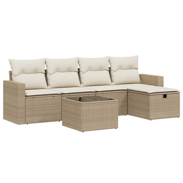 vidaXL sofasæt til haven 6 dele med hynder polyrattan beige