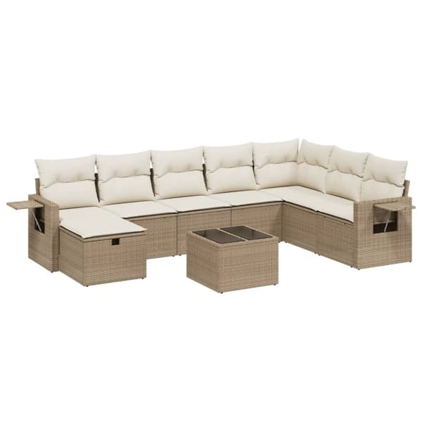 vidaXL Soffgrupp för trädgården med dynor 9 delar beige konstrotting
